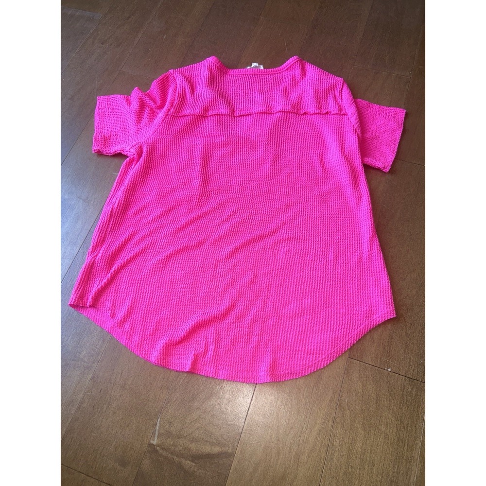BiBi Waved Rib U Neck Top Front Pocket Fuchsia Hot Pink Boho Boutique Summer - Picture 7 of 8